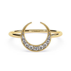 Anillo abierto de media luna de oro puro de 18k de estilo clásico con diamante natural de corte brillante redondo para anillos de boda y anillos de compromiso. - Product Image 1