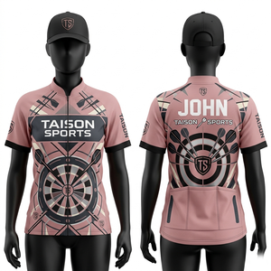 เสื้อดาร์ทหญิง 150 GSM ผ้าโพลีเอสเตอร์ระบายอากาศ สีส้มเขียวตัดกัน ลายกระดานดาร์ท พิมพ์ลายแบบ Sublimation โลโก้สั่งทำได้ - Product Image 4