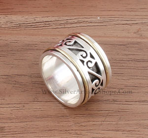 Anillo Giratorio de Plata de Ley 925 con Puntos, Anillo Antiestrés con Piedras Preciosas, Anillo de Boda para Mujer y Hombre, Joyería Clásica Boho para Meditación, Venta al por Mayor - Product Image 4