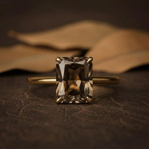 Bague de fiançailles tendance en quartz fumé taille radiant, argent sterling 925 plaqué or 18 carats, bijoux pour fiançailles et cadeaux d'anniversaire - Product Image 1