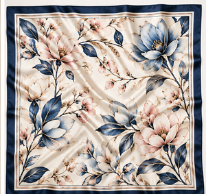 Floral Digital Print Long Muslim Silk Satin Hijab <b>Shawl</b> Headscarf <b>Wrap</b> Beige Blue for Daily Wear Gift - Product Image 3