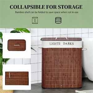 Cesto per Bucato Pieghevole in Bambù Marrone - Product Image 4