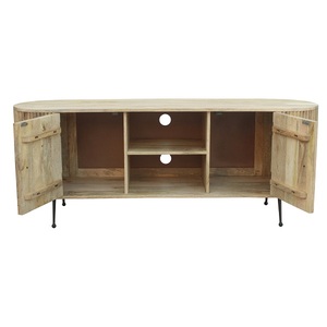 Minimalist Solid Wood TV <b>Unit</b> Modern Living Room Furniture TV Stand with <b>Storage</b> Cabinets <b>Open</b> Shelves Natural Texture - Product Image 2