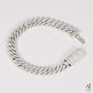 AARVA JEWELS Pulsera de Cadena Cubana de Plata S925 con Moissanita, Chapada en Rodio, Joyería Hip Hop Unisex para Regalo y Ocasiones Festivas - Product Image 4