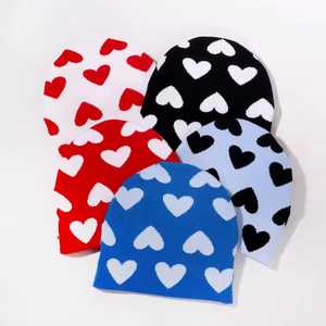 Unisex Heart Pattern Beanie Hat 100% Acrylic Knitted <b>Winter</b> <b>Cap</b> Casual Style Customize Beanies - Product Image 1