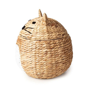 Nouveau design, panier de rangement pour chat en jacinthe d'eau tressée à la main, avec couvercle, idéal pour l'organisation de la chambre de bébé, vente en gros - Product Image 3