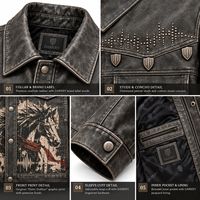 Veste en cuir vieilli à motif Static Stallion pour homme, en cuir de vachette anthracite personnalisé, style western clouté, fournisseur direct d'usine