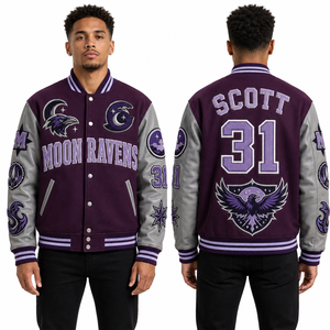 เสื้อแจ็คเก็ต Letterman สไตล์เรโทร เสื้อทีม เสื้อสตรีทแวร์ เสื้อกีฬา ยูนิเซ็กส์ สำหรับผู้ชาย ผู้หญิง เด็ก วัยรุ่น วิทยาลัย ชมรม โรงเรียน ทีม  แขนเสื้อหนังซาติน - Product Image 2