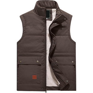 Men's <b>Brown</b> Stand Collar Puffer <b>Vest</b> With Fleece Lining Zipper Closure Casual Winter Outerwear - Product Image 1