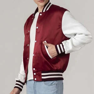 Veste universitaire homme Mono Clothing, bordeaux et blanc, coupe classique, col montant, extérieur en laine/polyester écologique, doublure en coton, haute qualité - Product Image 3