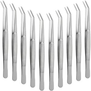 10 pinces à épiler en acier inoxydable, courbées, à pointe dentelée, multifonctionnelles, pour travaux manuels et machines à coudre, en vrac (argent), certifiées CE - Product Image 1