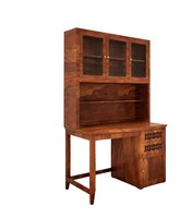 Escritorio Ejecutivo Ajustable de Madera Sólida con Vitrina de Puerta de Vidrio |   Escritorio de Secretario Alto con Cajones Tallados |   Ecológico y Duradero |