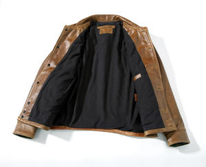 Veste en cuir vintage pour homme, en cuir de vache véritable, patchwork à motifs géométriques, col rabattu, simple boutonnage, pour l'automne - Product Image 2