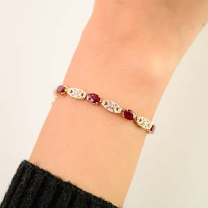 14k Gold 5.02 Ct <b>Ruby</b> and Diamond Art Deco Fashion Tennis <b>Bracelet</b> - Product Image 1