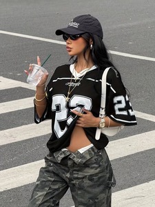 Camiseta Capri con Cuello en V para Mujer, Manga Larga, Estilo Casual para Primavera/Verano, Ropa de Calle, Uso Diario, Deportes, Compras, Personalizable - Product Image 5