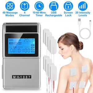 Elettrostimolatore Digitale TENS a 4 Canali Ricaricabile, 48 Modalità, 20 Livelli di Intensità, 8 Elettrodi, Timer per Stimolatore Muscolare Massaggiatore Collo Spalle - Product Image 1