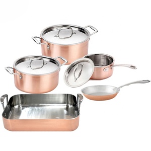 Tri-ply Đồng <span class=keywords><strong>Cookware</strong></span> <span class=keywords><strong>Set</strong></span> với hình chữ nhật nướng PAN cảm ứng nồi và PAN cho nhà bếp nấu ăn - Product Image 1