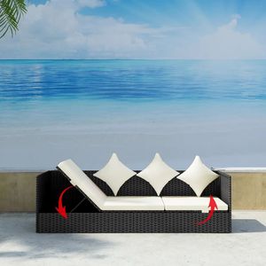 Divano esterno in Poly Rattan nero con cuscino e cuscino elegante lettino - Product Image 4