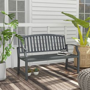 Panca da Giardino in Acciaio Grigio da 46 Pollici con Telaio a Doghe, Stile Rustico/Moderno per Esterni, Patio, Parco, Veranda, Prato, Terrazza, per Cortili di Centri Commerciali - Product Image 2