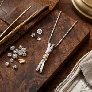 สร้อยคอจี้ทองเหลืองแบบสองสีประดับเพชร CZ ดีไซน์มินิมอล ขายส่ง - Product Image 2