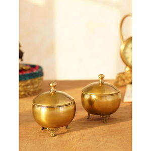 Fancy design Gold Metal 3 <b>Bowl</b> Dry Fruit Set <b>with</b> Ring Stand Carved Floral <b>Lids</b> - Product Image 2