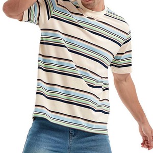 เสื้อยืดลายทางผ้าฝ้าย 100% หนานุ่ม สไตล์เรโทรคลาสสิค ทรงพอดีตัว สำหรับผู้ชาย เสื้อยืดลำลอง เนื้อผ้าหนา นุ่มสบาย ยอดนิยมในตลาดยุโรป - Product Image 4
