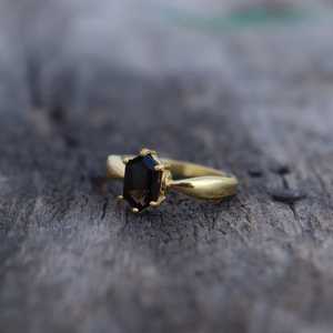 Smoky <b>Quartz</b> Signet <b>Ring</b> Hexagon Gemstone <b>Ring</b> 925 Sterling Silver 14K Gold Plated Statement Jewelry Gift For Mom - Product Image 2