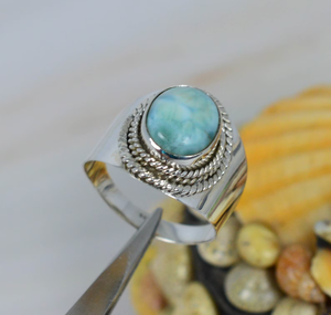 Larimar Gemstone <b>Ring</b> 925 Silver Blue Stone <b>Ring</b> Handmade Ocean Inspired Jewelry Boho <b>Statement</b> <b>Ring</b> Unique Artisan <b>Ring</b> - Product Image 1