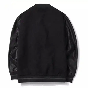 WASONS Men's Black Lettermen Jacket Stand Collar <b>Covered</b> <b>Button</b> Closure Woolen Fabric Breathable Casual Winter Wear Regular Fit - Product Image 2