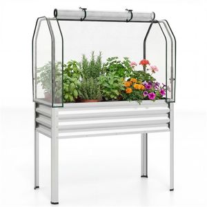 3-in-1 Silver Metal Raised Garden Bed with Mini Greenhouse Cover Elevated <b>Planter</b> <b>Box</b> for Flower Pots & <b>Planters</b> - Product Image 1