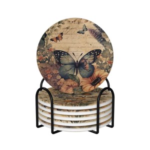 Sous-verres en bois de pin faits à la main, motifs floraux vintage, vente en gros - Product Image 3