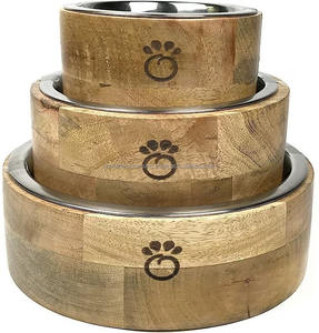 Mangeoire pour animaux de compagnie en acier inoxydable Single Diner avec bols d'eau surélevés en bois pour chiens et chats, accès facile pour les animaux de compagnie, logo gravé - Product Image 1