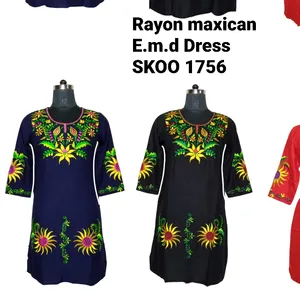 SK NOOR AND SONS, 멕시코 디자이너 자수 드레스 캐주얼 드레스 유행 드레스 선물