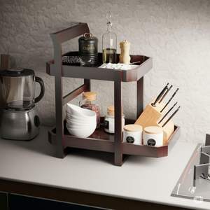 Étagère à épices en bois artisanal de qualité supérieure à 2 niveaux et organisateur de comptoir de cuisine |   Étagère de rangement pour armoire et présentoir de décoration intérieure - Product Image 1