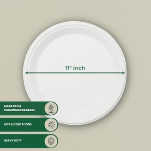 <b>11</b> Inch Round Bagasse Disposable Plate Heavy Duty For Hot And Cold Foods Takeaway Use - Product Image 1