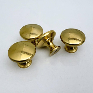 Bouton de meuble rond en laiton massif non laqué, poignée de tiroir vintage, quincaillerie pour armoire de cuisine et placard - Product Image 1