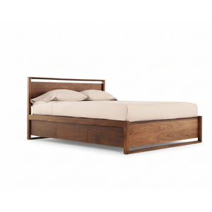 Base de Cama Minimalista de Madera de Teca Sólida, Tapizada, con Acabado Chocolate, Muebles para Dormitorio - Product Image 1