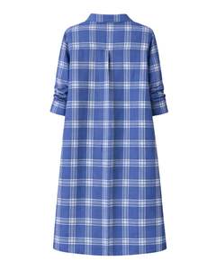 Vestido Camisero Largo a Cuadros Azules Personalizado para Mujer, Vestido Midi Casual a Cuadros con Botones, Manga Larga, Venta al Por Mayor Personalizada - Product Image 2