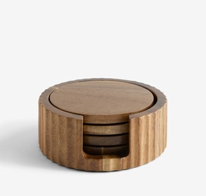 Ensemble de sous-verres écologiques en bois avec boîte de rangement, vaisselle réutilisable vintage pour la maison et le bar - Product Image 3