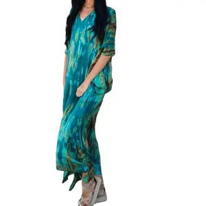 Women Plus Size Kaftan Split Elegant Maxi Casual Dress Vintage Fashion Casual Boho Tie Dye Short Sleeve Full 1 Piece Maxi Dress