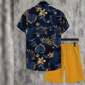 Ensemble de survêtement décontracté d'été pour hommes, personnalisé avec logo, vente en gros, respirant, tricoté, t-shirt à manches courtes et short deux pièces, tendance - Product Image 2