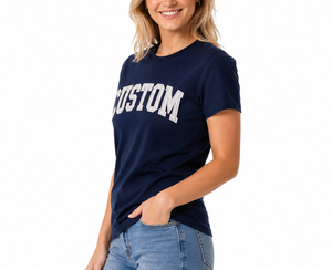 T-shirt à manches courtes col rond bleu marine pour femme, coupe classique, imprimé lettres, tissu jersey 100% coton, à porter toute l'année - Product Image 4