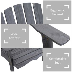 Set di 2 Sedie Adirondack a Due Posti in Legno per Patio e Giardino, Grigie con Tavolino Centrale e Foro per Ombrellone, per Uso Esterno - Product Image 6