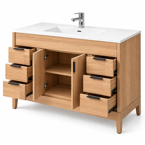 Modern Solid Timber <b>Bathroom</b> Vanity Unit Freestanding Wooden Basin Base Cabinet with Storage Drawer for Hotel & Apartment Renova - Product Image 2