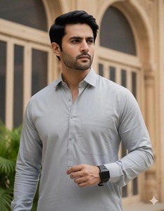 Salwar Kameez pour homme en coton gris clair à manches longues, coupe classique, multicolore, design moderne et traditionnel indien, pour adultes - Product Image 2
