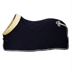 Couverture pour cheval bleu marine, doublée polaire, avec rabat de queue moyen, col standard, imperméable, imprimé étoiles, 4 sangles de fixation, pour usage extérieur en hiver, couleur unie - Product Image 4