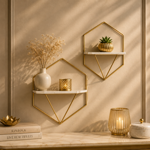 Estante de Pared Geométrico de Madera y Hierro, 3 Niveles, Polígono, Minimalista, para Sala de Estar - Product Image 5