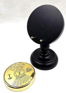 Antique Brass Nautical Desk Compass <b>Calendar</b> Vintage Maritime Table Decor with Wooden Stand - Product Image 3