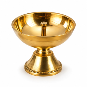 Brass Diya Traditional Oil Lamp Pooja Deepak with Brass Finish for Diwali Temple Home <b>Mandir</b> Aarti Festival Decoration Spiritual - Product Image 1