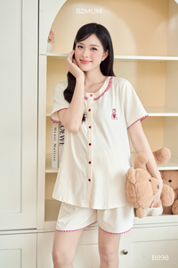 B2 MUM B898 ชุดคลุมท้องปักลายหมี ผ้าฝ้ายยืดหยุ่นสูง ระบายอากาศได้ดี กางเกงขาสั้น มีกระเป๋าซ่อน - Product Image 4